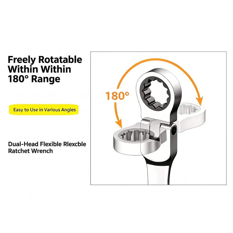 180 degree rotatable flex head mechanism on 10mm ratchet wrench keychain tool